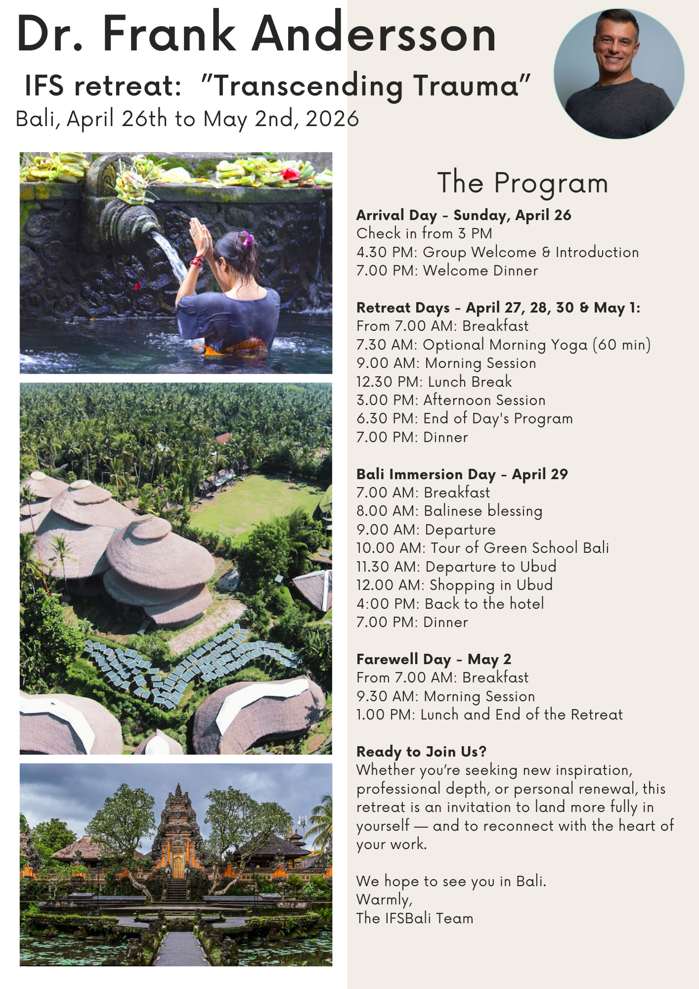 Transforming Trauma - IFS Retreat with Frank Anderson, Bali 2026 - DEPOSIT (approx. 995 USD)